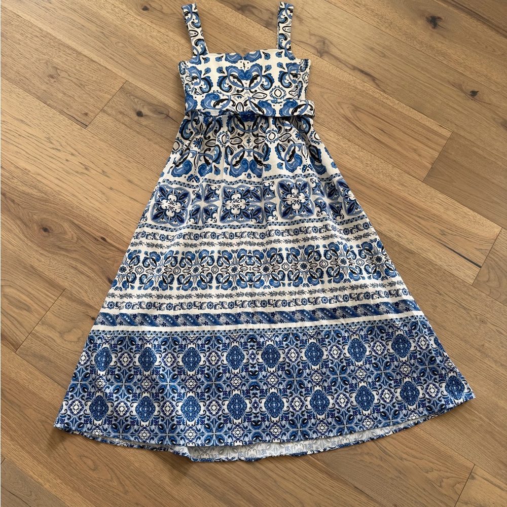 Tuckernuck White and Blue Printed Tiered Midi Dress - Picture 6 of 13